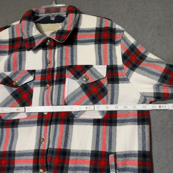 Sage Collective Womens Red White Jacket Flannel Sherpa Lined Plaid Long Sleeve L - Picture 5 of 9